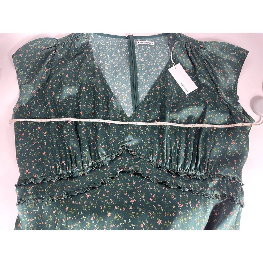 NWT Reformation Kaye Silk Dress Maxi Coriander Fairy Green Floral Sz 22 Babydoll - Picture 16 of 16